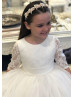 Elbow Sleeve Ivory Lace Tulle Flower Girl Dress